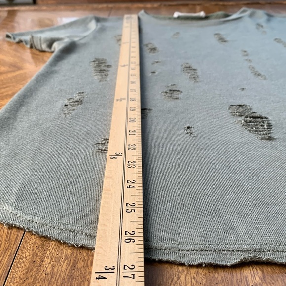 Twinkle Fairycore Fringy Distressed Earthy Sage Green Short Sleeve Top Sz Medium - Picture 7 of 11